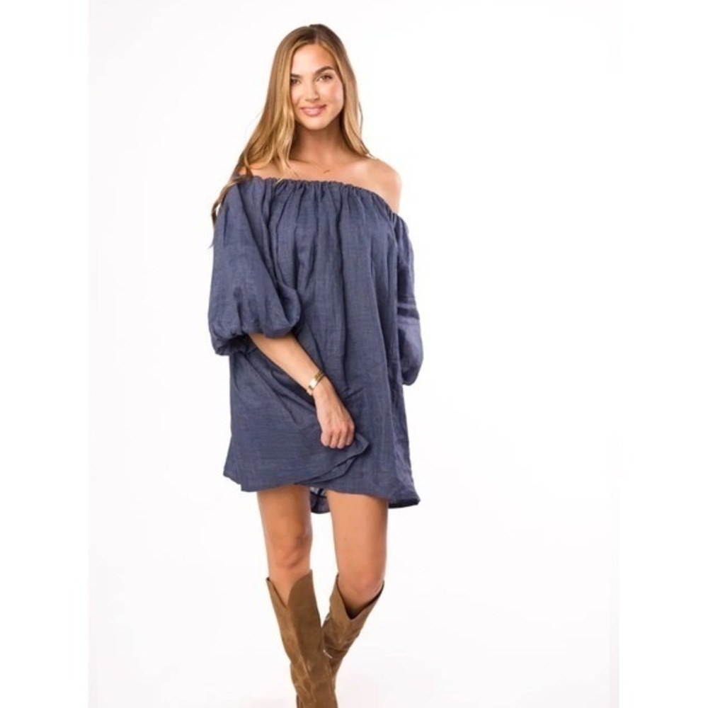 NWT Worth Collective Cassidy Denim Blue Linen Mini Dress M Boho Western Coastal